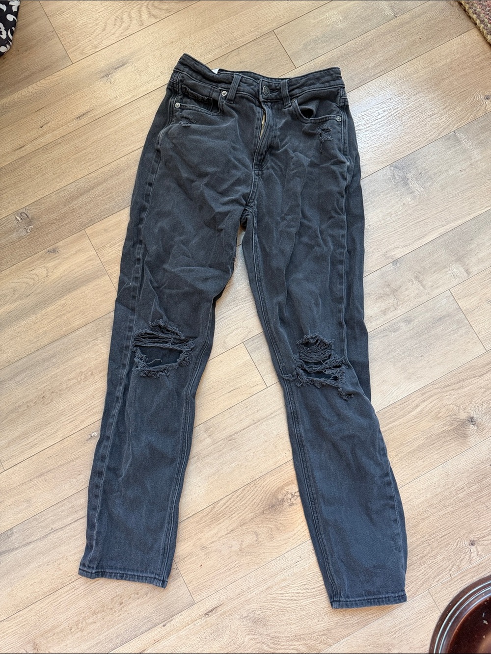 American Eagle Outfitters Black Straight Leg Ripped Jeans